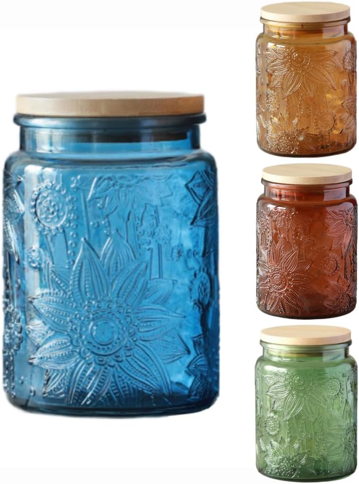 Set of 4 vintage glass containers, 23.7 fl oz candy jars with lids