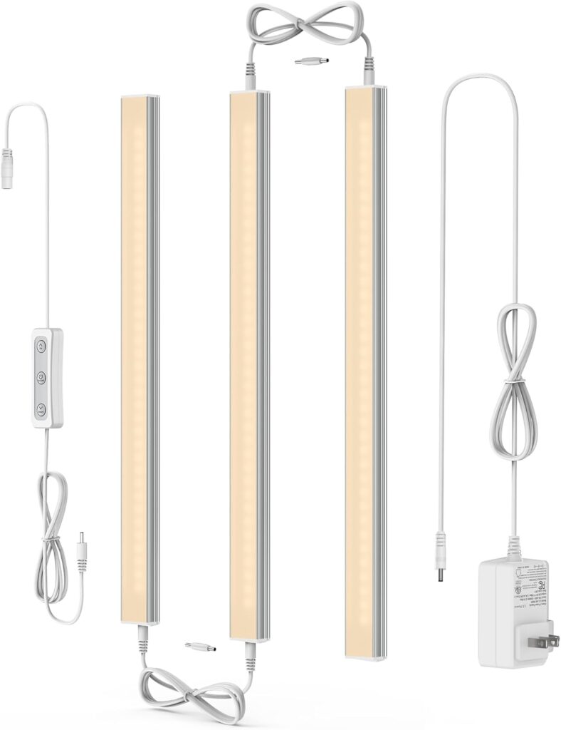 Dimmable LED under-cabinet lights, warm white 3000K, 3-piece 12-inch connectable set