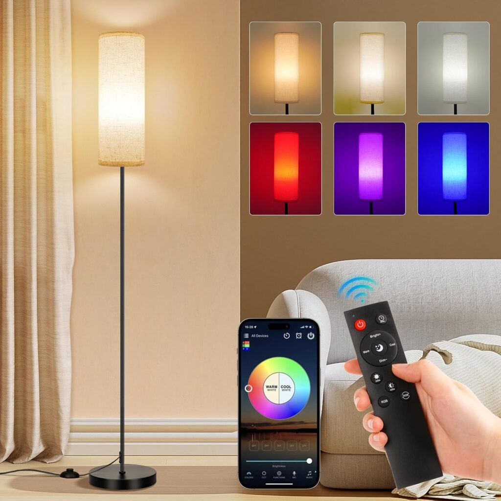 Smart floor lamp with app and remote control, tall corner lamp