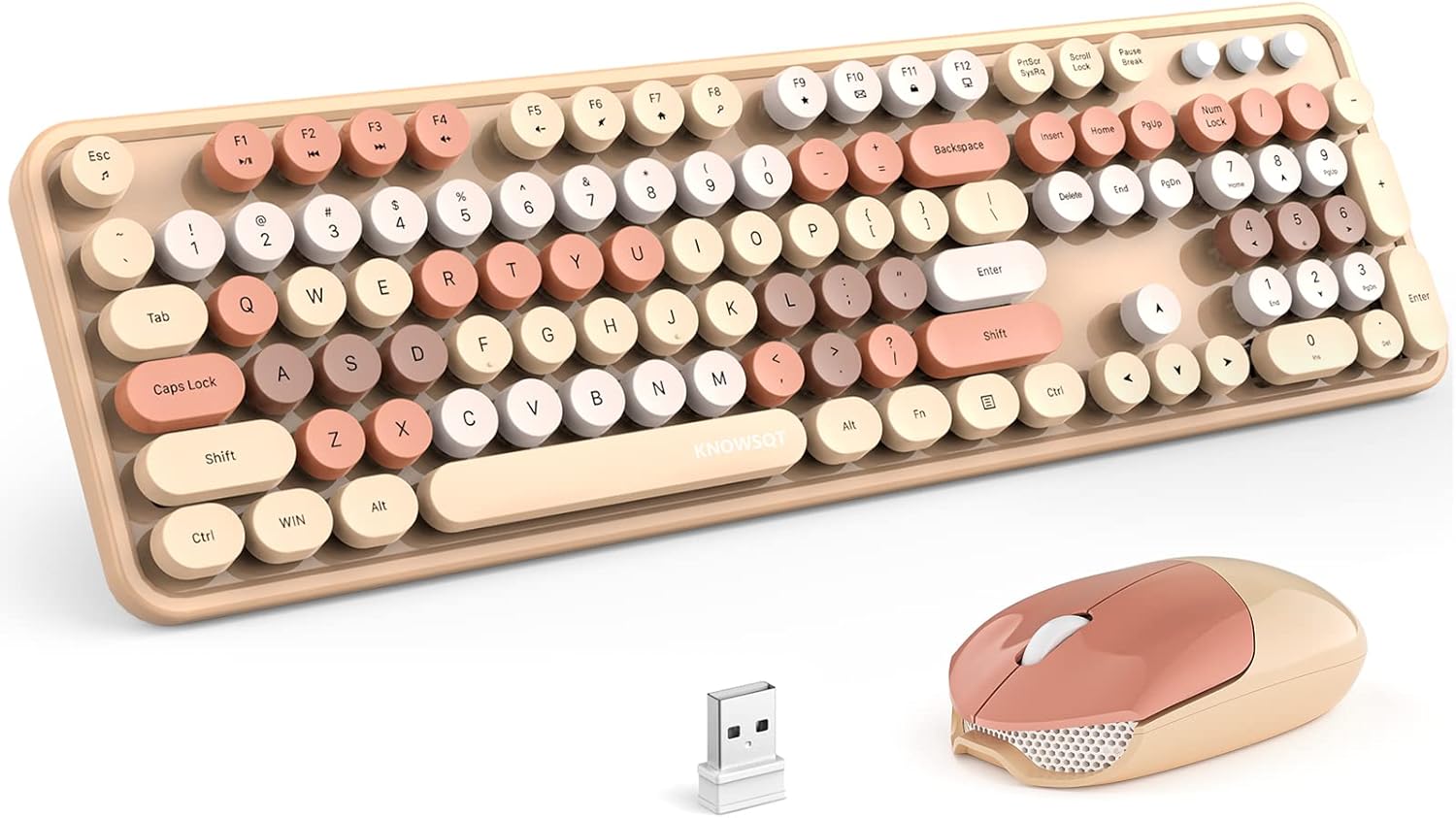 Wireless Keyboard and Mouse Combo – 2.4GHz Full-Size Colorful "Milk Tea" Typewriter-Style Keyboards