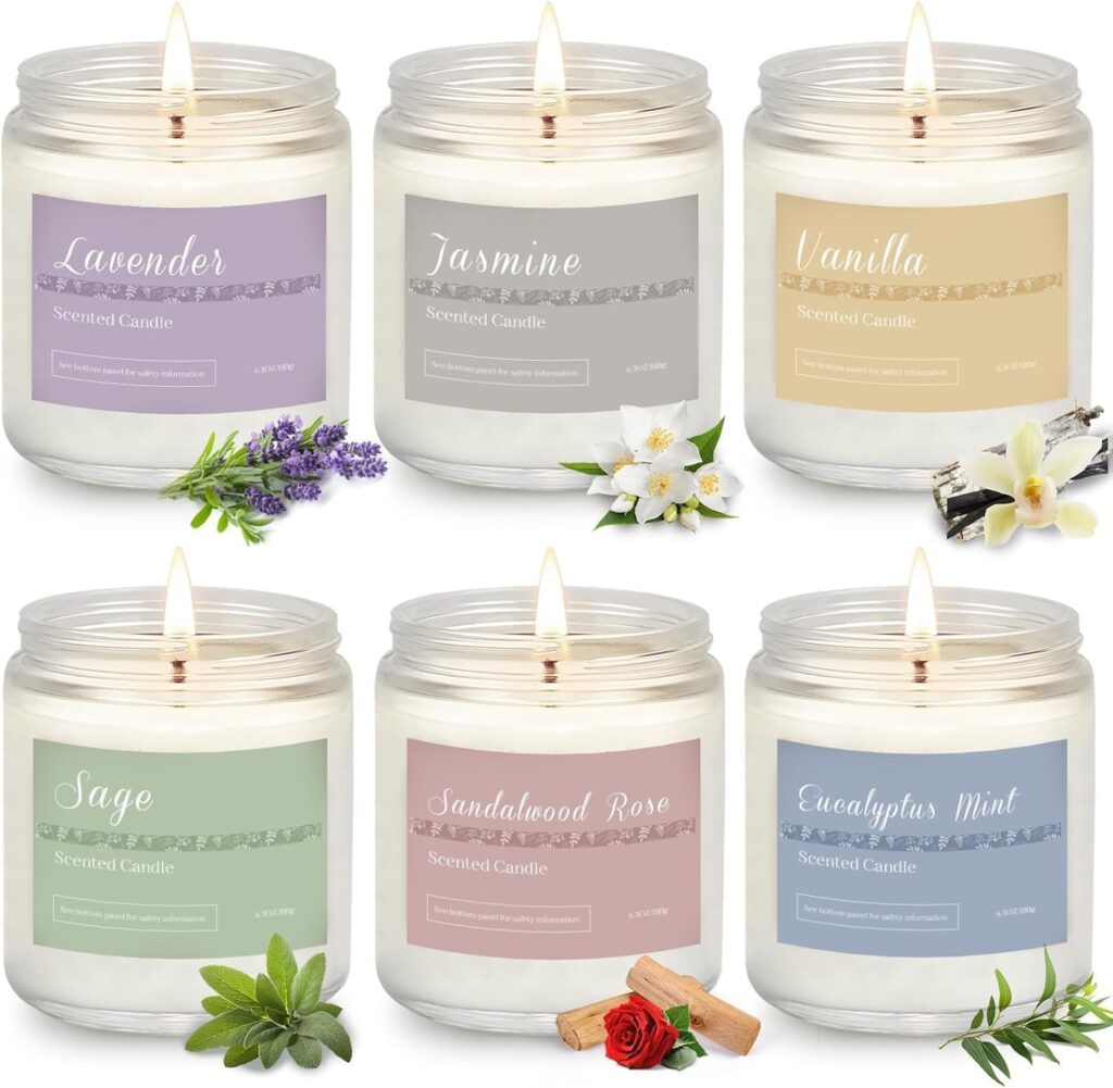 Set of 6 scented candles for the home, aromatherapy, lavender candles