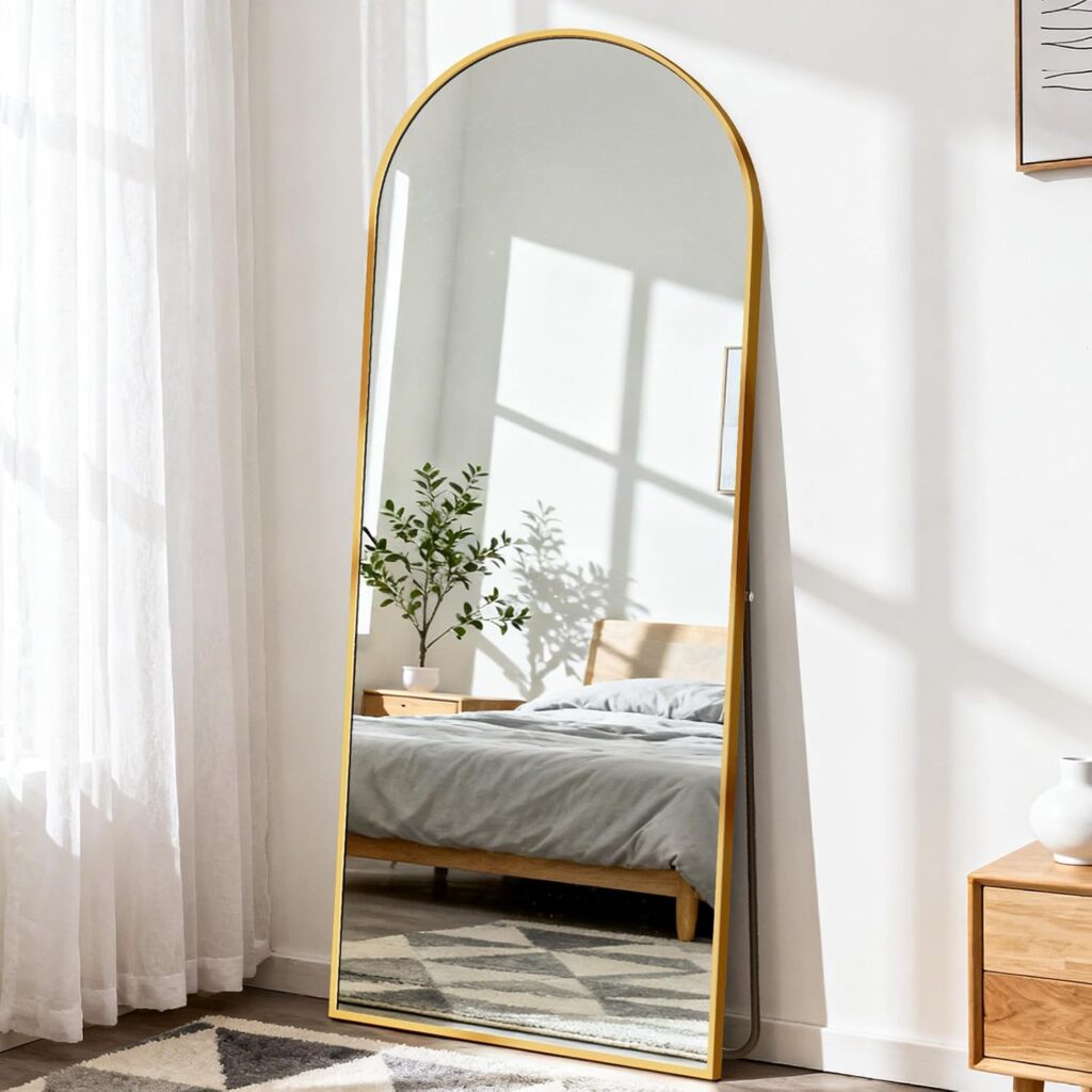 64 x 21-inch arched full-length mirror, full-body mirror with stand