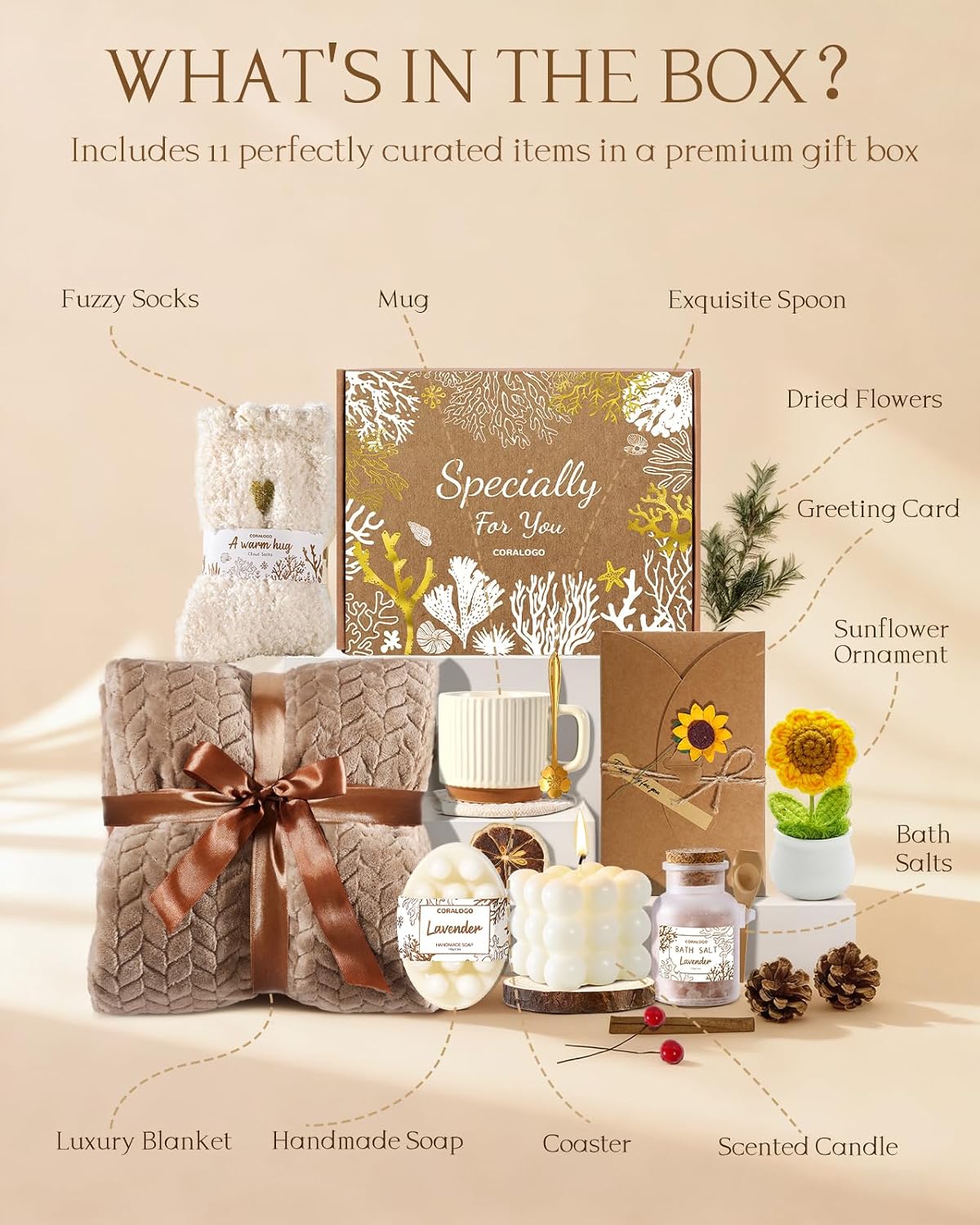 Spa Gift Baskets for Women, Relaxing Sunflower Gift Set, Birthday Gift Basket