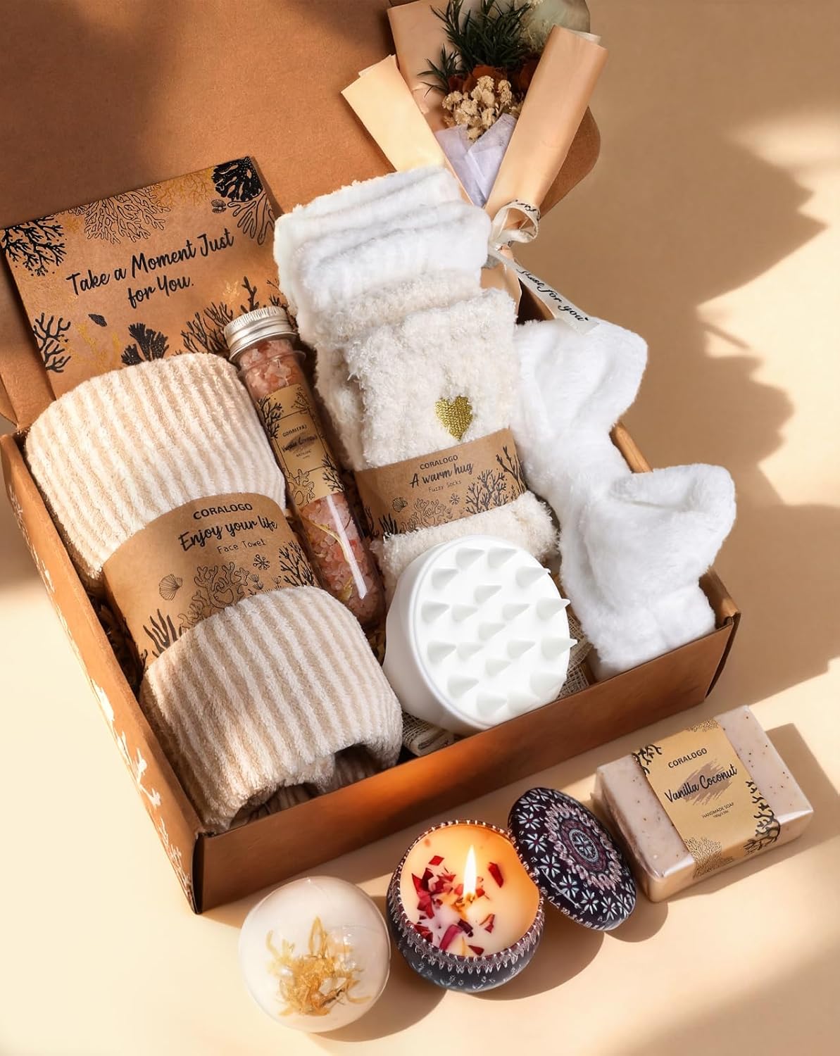 Natural spa gift baskets, natural pampering spa set, self-care basket