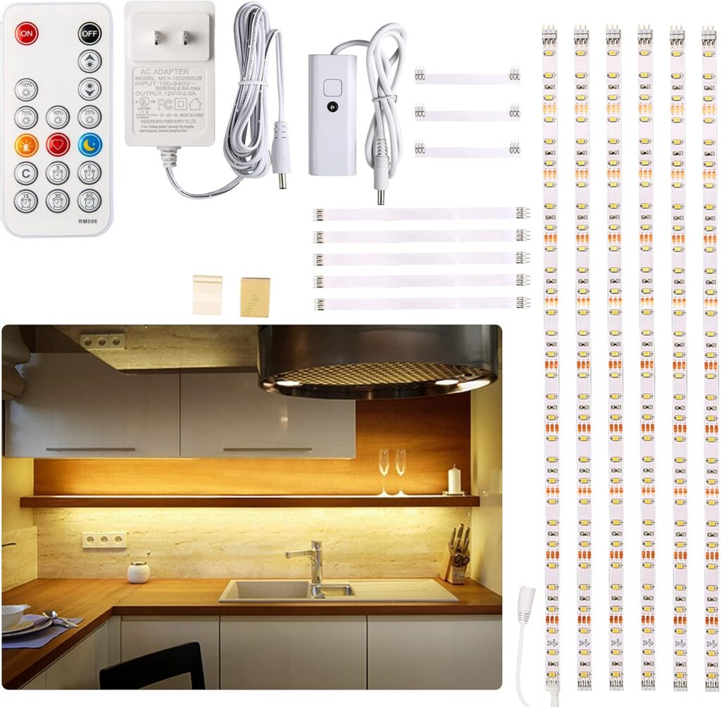 Under-cabinet LED lighting kit, 6 dimmable LED light strips
