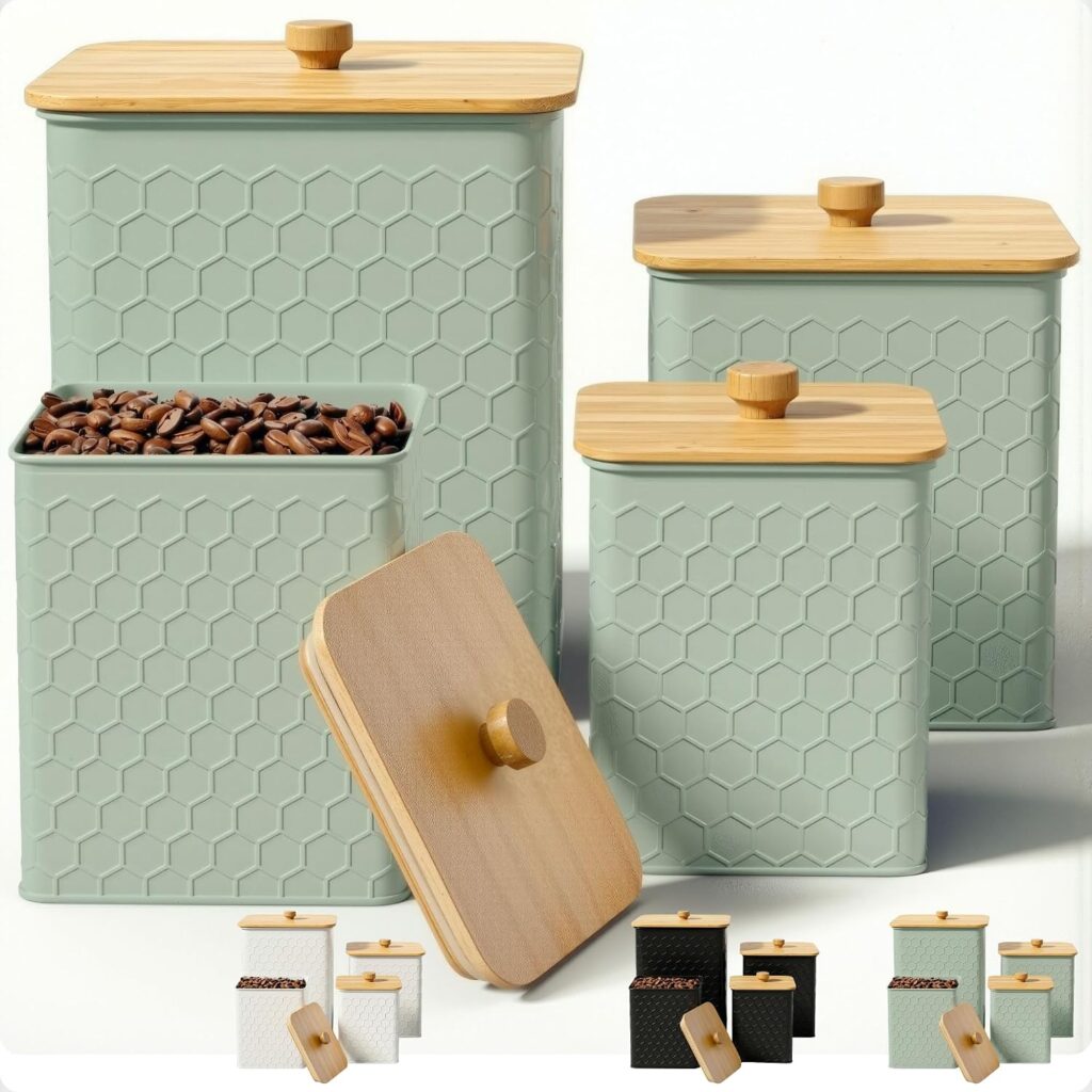 Textured iron kitchen canisters with airtight lids
