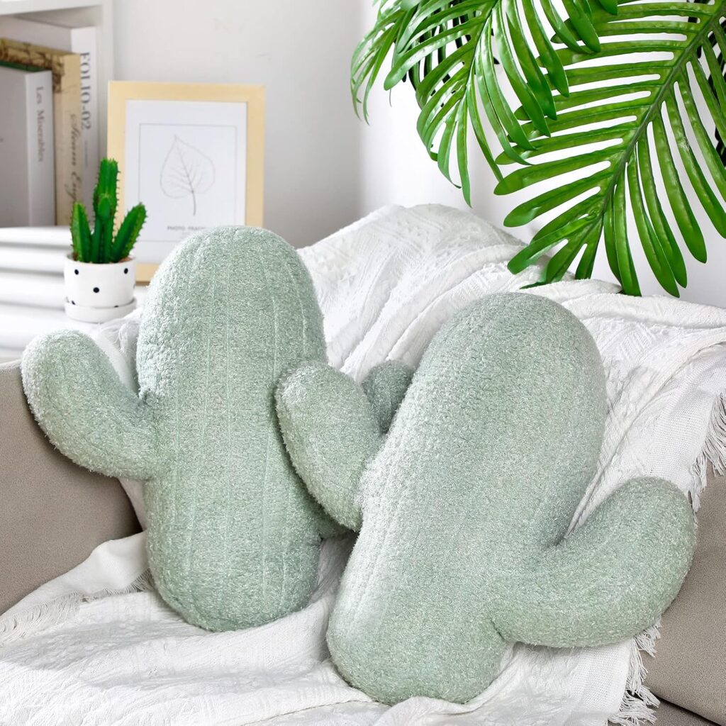 Two 16-inch 3D cactus-shaped pillows for plant lovers