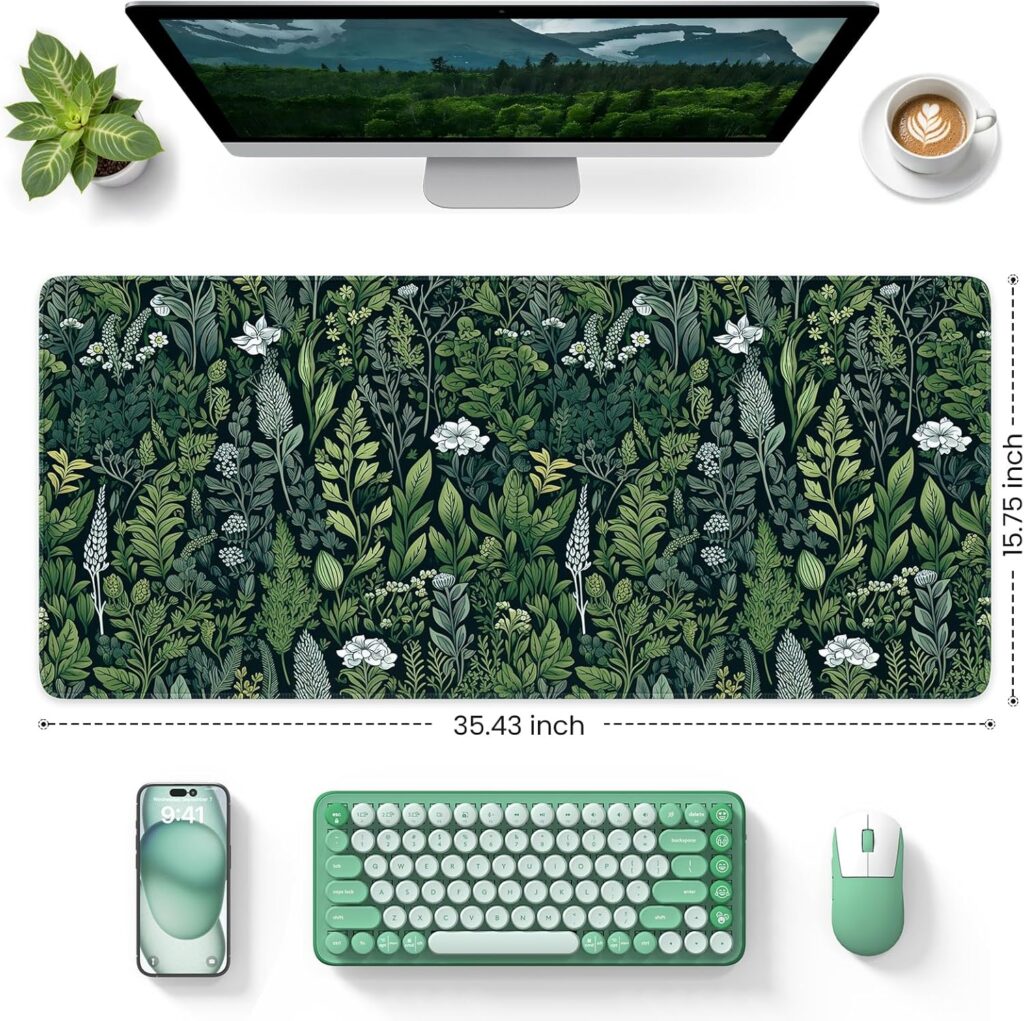 Large desk mouse pad, rubber base with stitched edges, mouse and keyboard mat