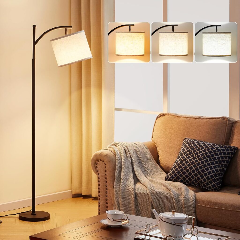 60-inch tall floor lamps for living rooms, featuring 3 color temperatures and an adjustable linen shade.