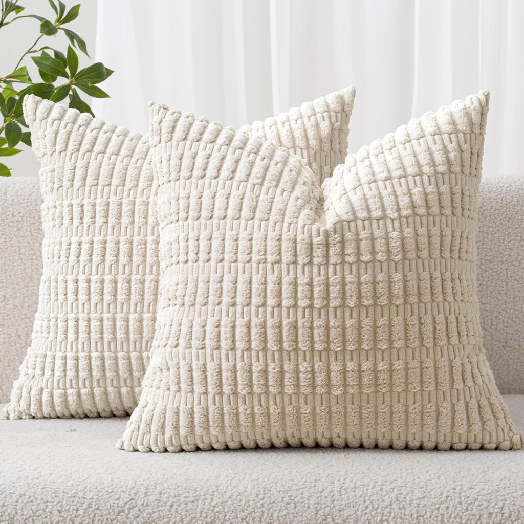 Set of 2 modern boho striped corduroy decorative cushion covers
