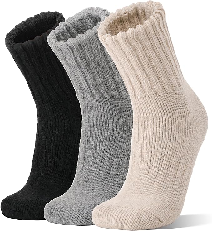 Warm, thick, and cozy merino wool thermal socks for winter boots.