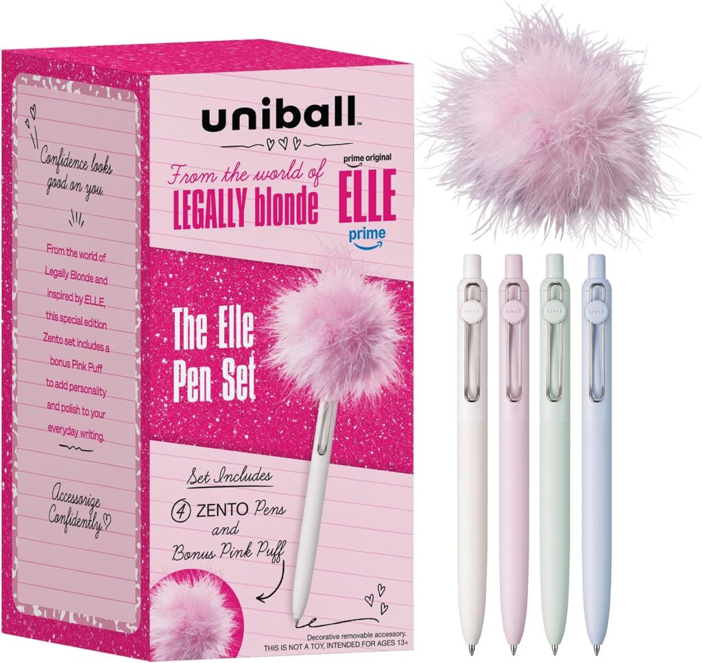 Zento gel pen set with pink pom-pom, black ink
