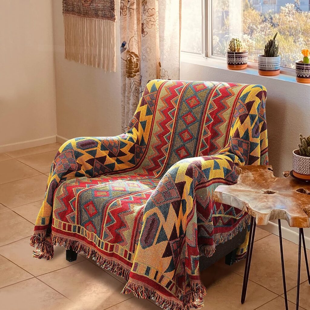 Reversible woven boho throws, hippie cover for sofa, bed, or recliner, bohemian tapestry, furniture protector