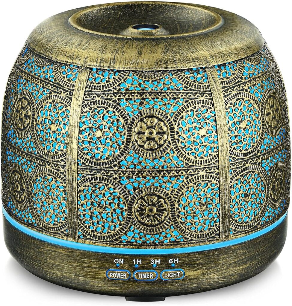 Home aromatherapy diffuser, ultrasonic essential oil diffusers, metal oil diffuser with 7-color LED lights