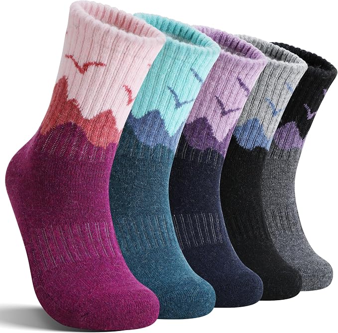 5 Pairs of Women's Merino Wool Hiking Socks – Thermal, Warm, for Winter Boots