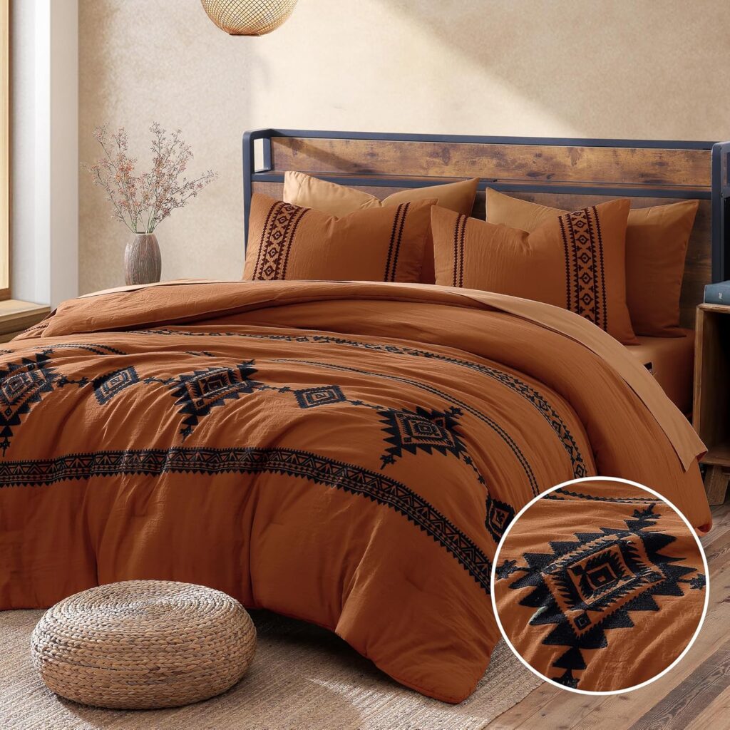 Embroidered Comforter Set, Western Boho Farmhouse Bedding Set