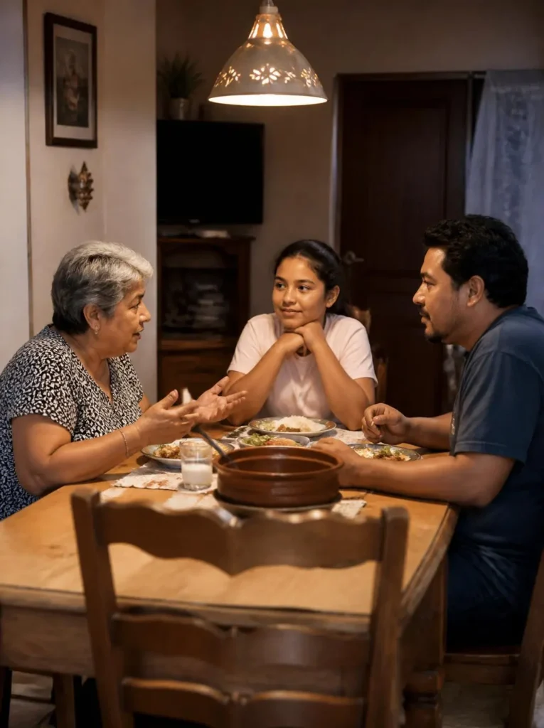 Family sharing a simple evening meal without phones or television