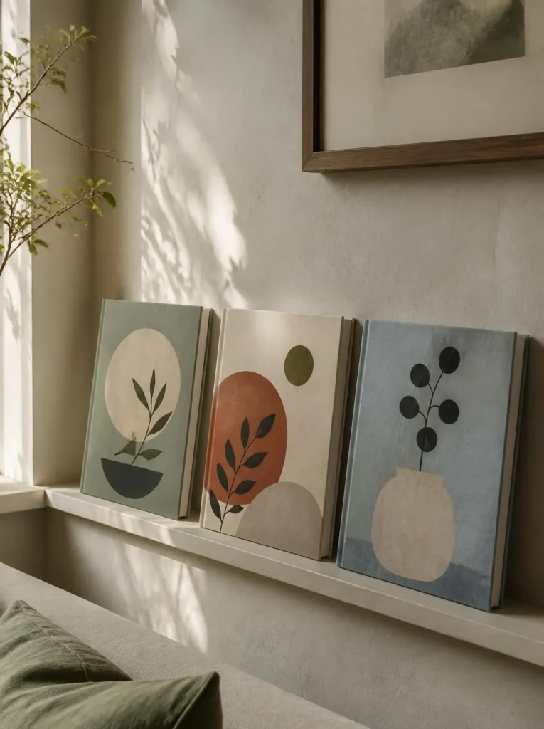Art book displayed cover-forward on a narrow picture ledge