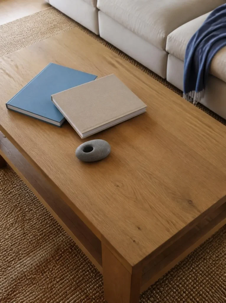 Personal coffee table book arrangement with open space for everyday use