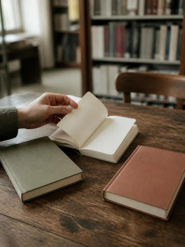 Three short books arranged for choosing a first read after a break