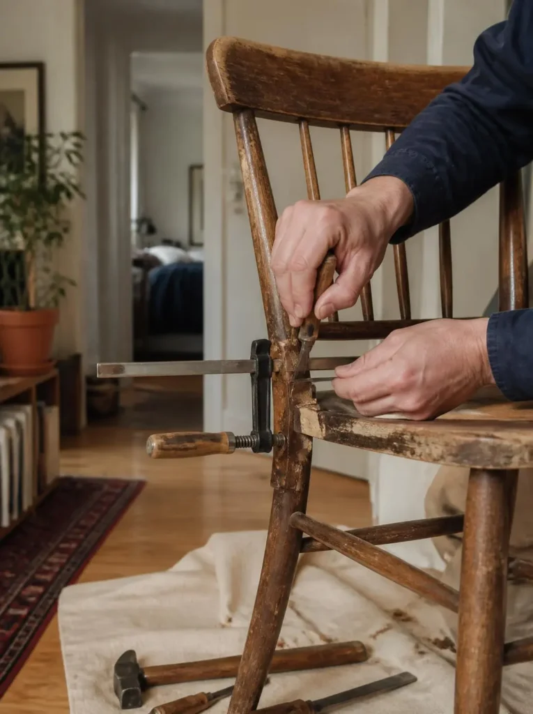 Close view of an irregular handmade bowl on a weathered wooden table